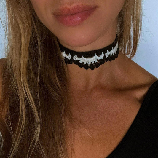 Black & White Crochet Lace Choker