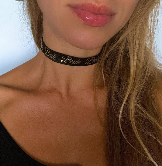 Bride Written Pattern Elastic Choker • Fun Bridal Shower Gift Necklace