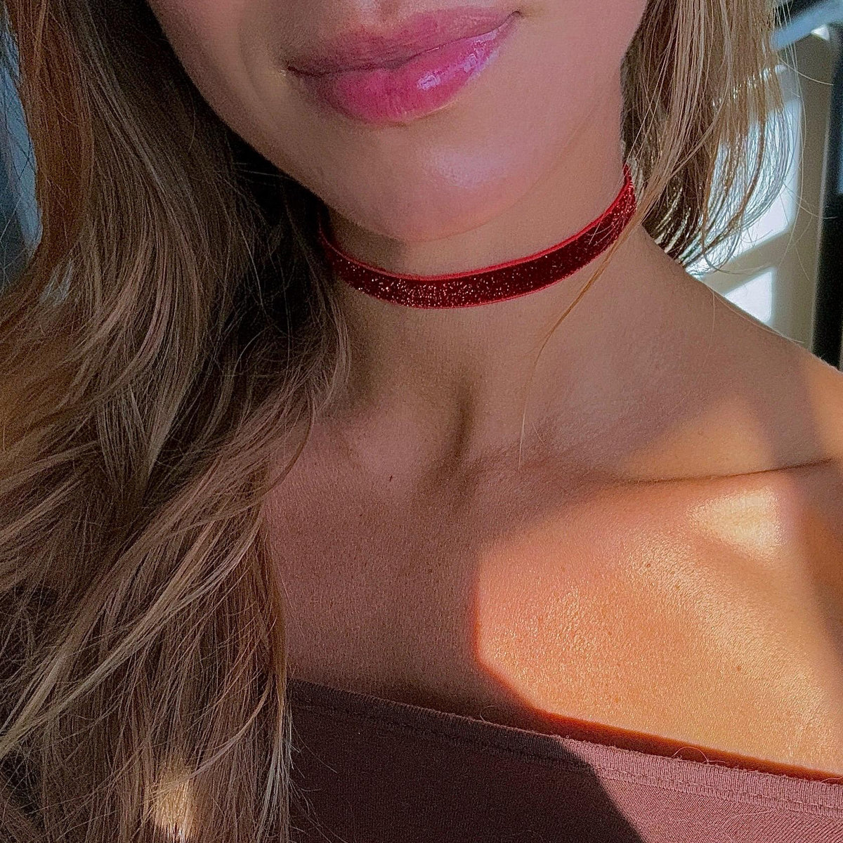 Red Glitter Elastic Choker