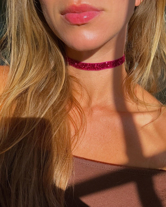 Magenta Glitter Elastic Choker