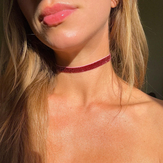 Rose Pink Glitter Elastic Choker