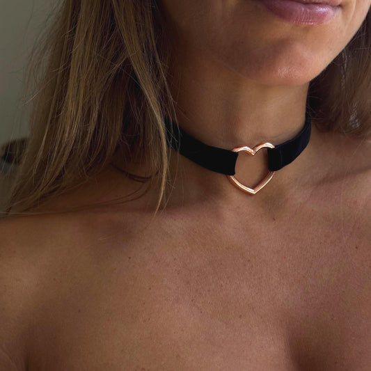 Heart Choker • 5/8ths Inch Width • Comfortable Elastic Velvet