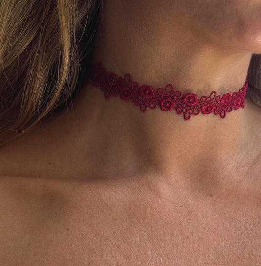 Burgundy Floral Swirl Lace Choker