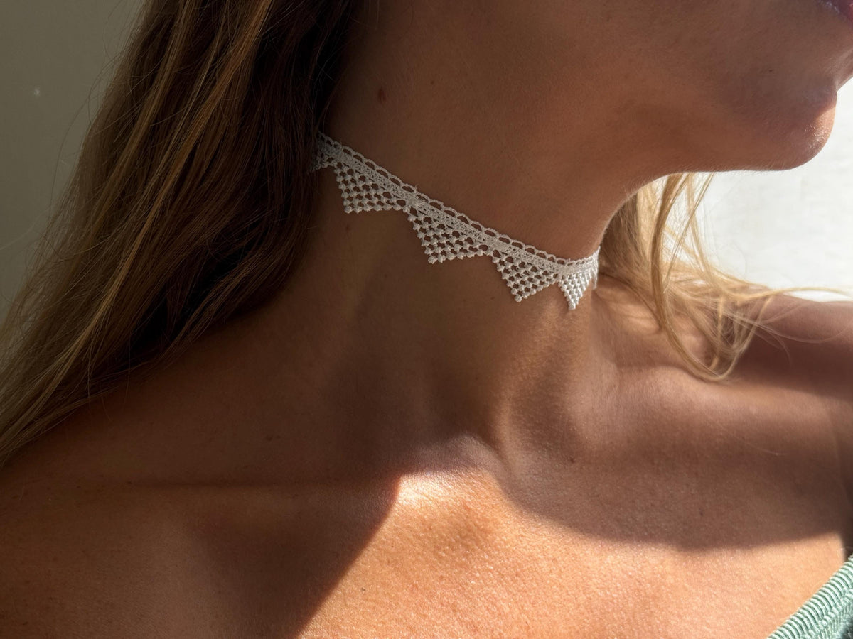 Triangle Scalloped Lace Choker Necklace • Customizable • Multiple Color Options