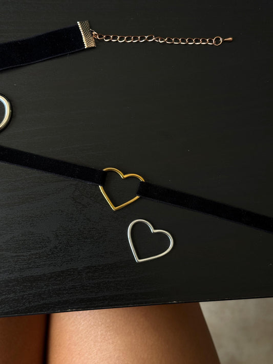 Heart Choker • 3/8ths Inch Width • Comfortable Elastic Velvet