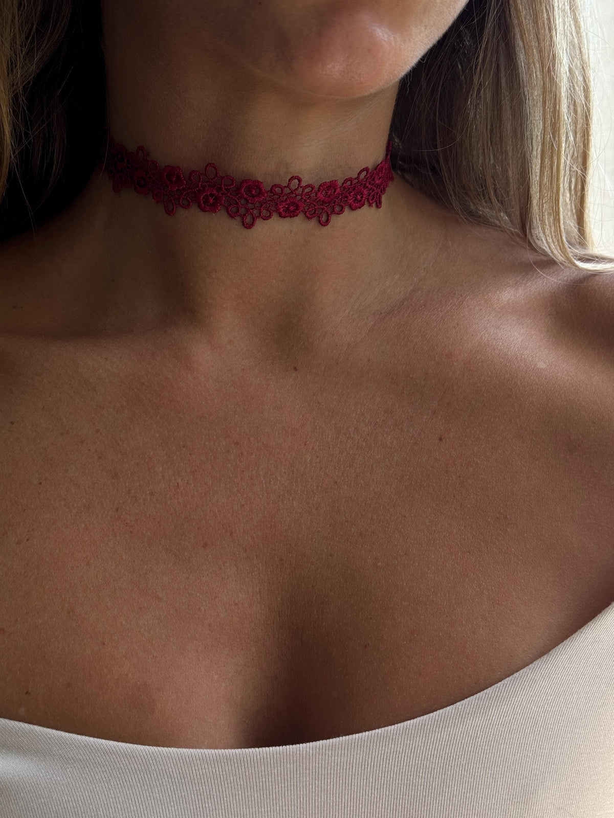 Burgundy Floral Swirl Lace Choker