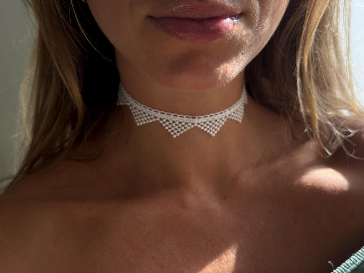 Triangle Scalloped Lace Choker Necklace • Customizable • Multiple Color Options